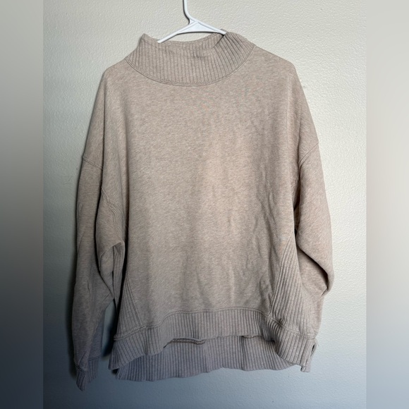 Aerie Mock Neck Ribbed Hem Oatmeal Sweatshirt Size M EUC - Picture 2 of 6